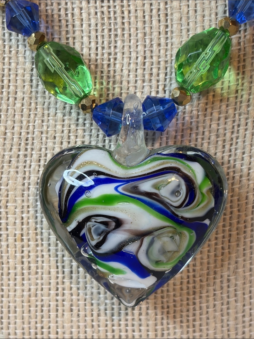Handcrafted Murano Glass, White Jade and Crystal Necklace and Earring Set - Picture 2 of 7